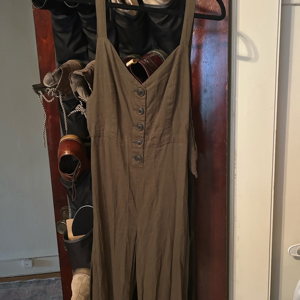 Urban Outfitters Olive Button-Front Jumpsuit